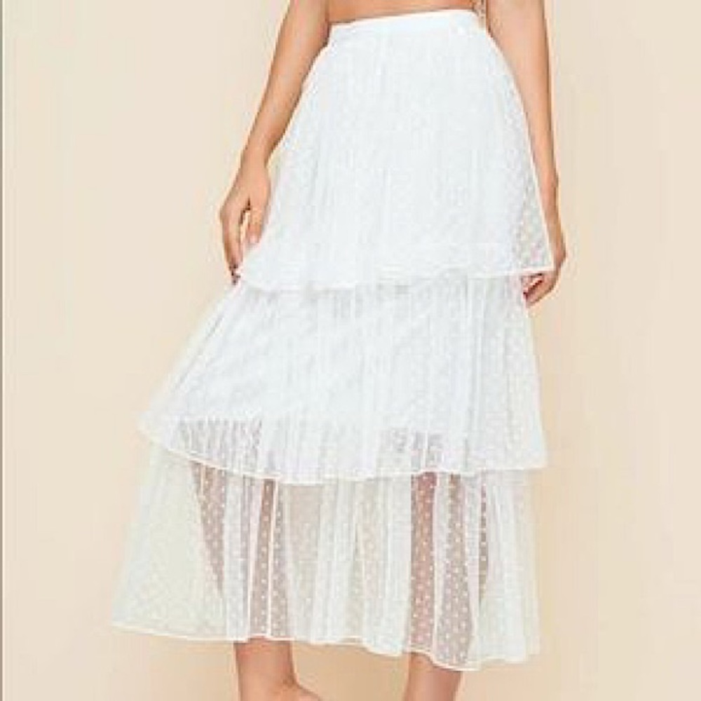 SHEIN Wide Waist Frill Trim Layered Tulle Skirt